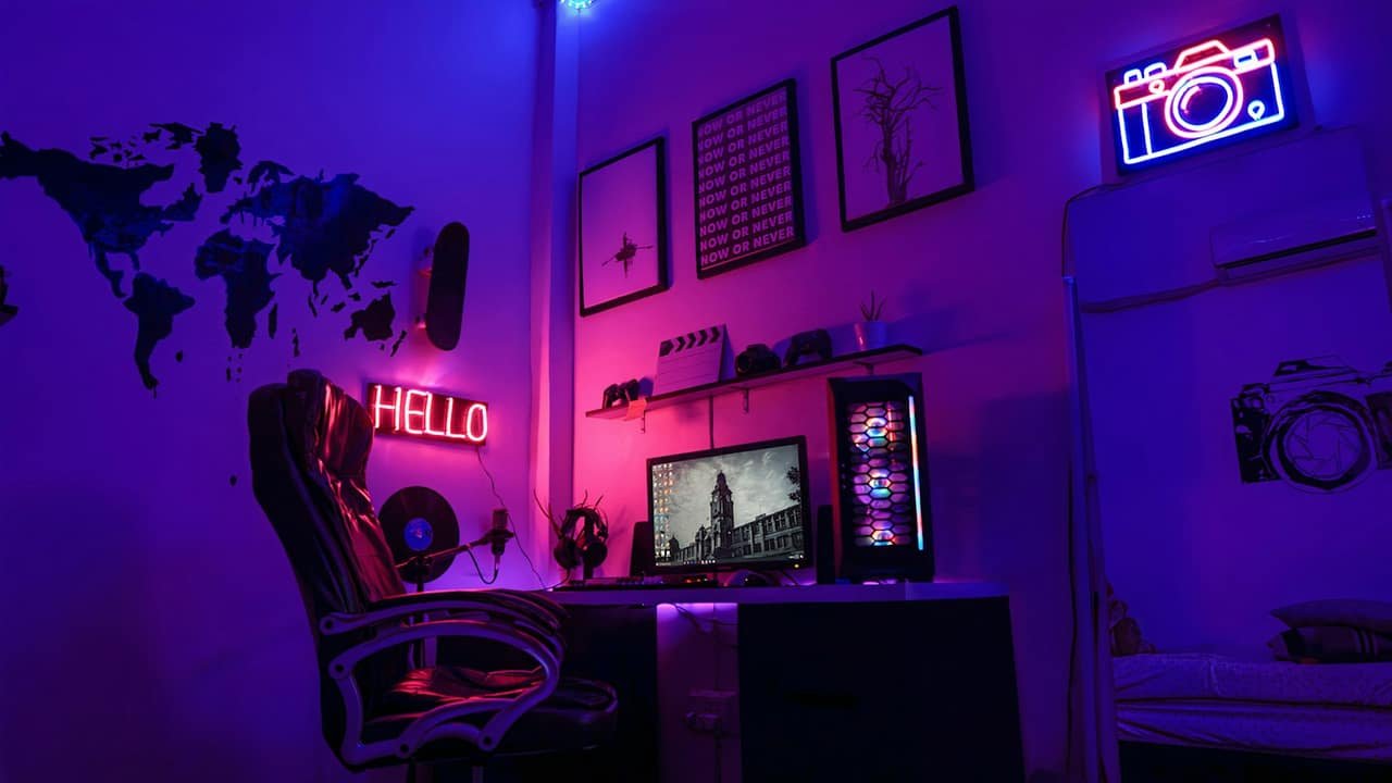 Petit bureau gaming, tour et écran